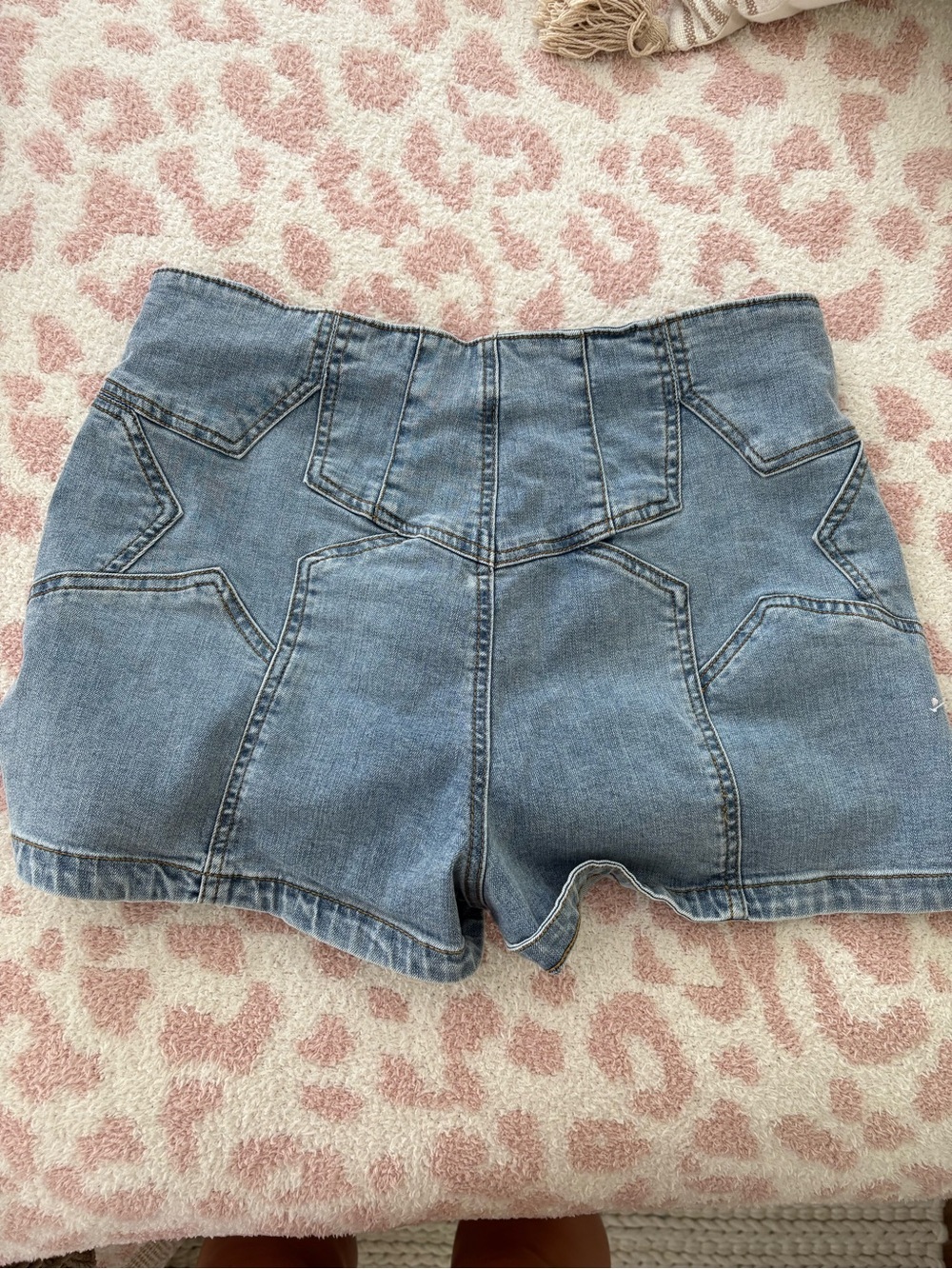 Vanilla Star Light Blue Denim High Waist Shorts with Star Stitching